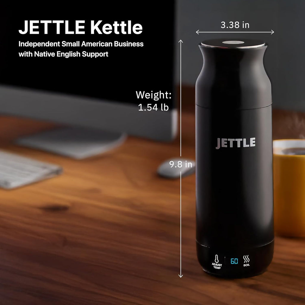 Jettle Electric Kettle 450ml - Stainless Steel Temperature Control Bottle - Electric Tea Kettles Automatic Shut off for Coffee Milk Soup Water - Black