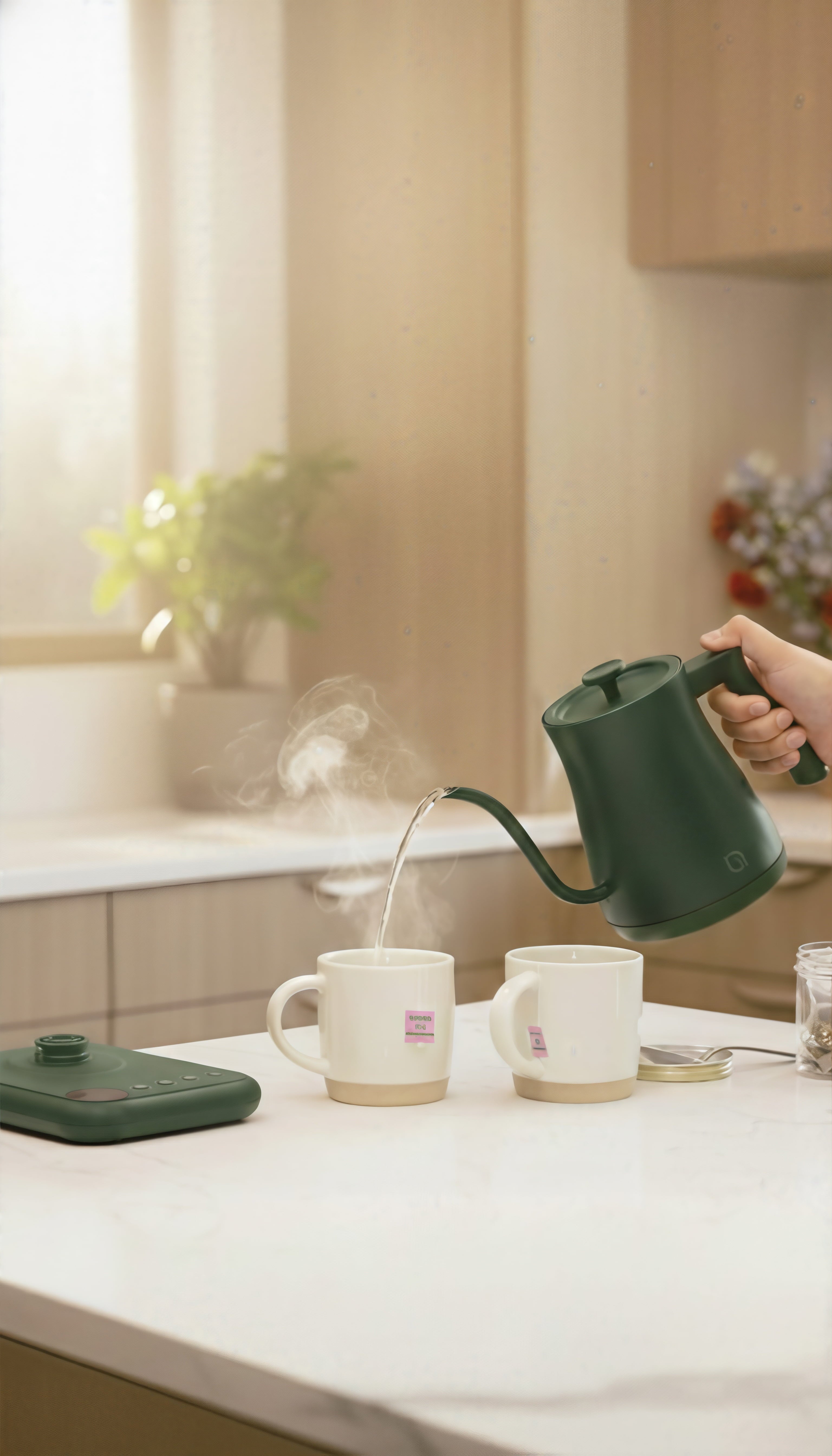 Willow Kitchen 1L Gooseneck Electric Kettle for Pour Over Coffee & Tea, Temperature Control & Automatic Shutoff, Rapid Boil Hot Water Kettle Pot, Green