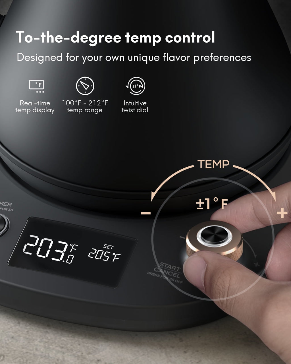 Electric Kettle Temperature Control, Gooseneck 28Oz Pour over Kettle for Coffee & Tea, Safe Stainless Steel Inner, Black