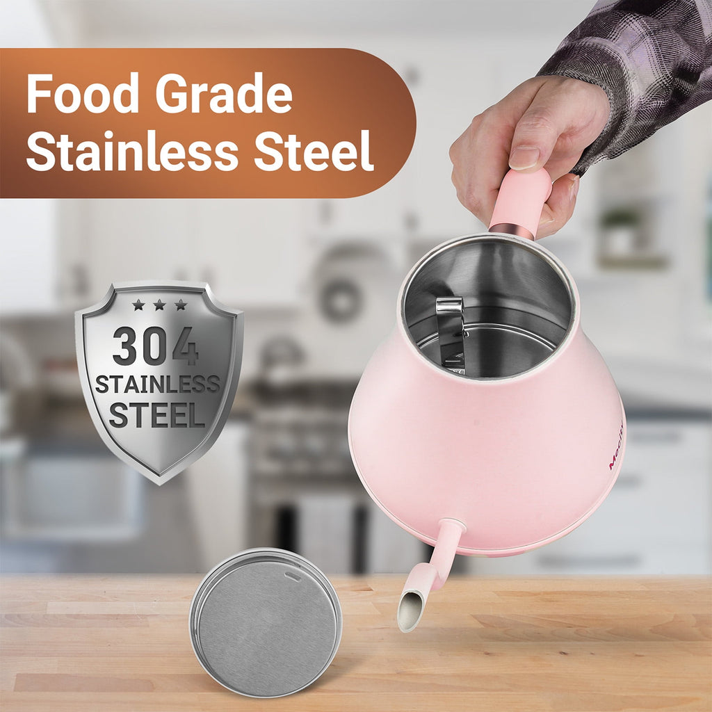 Mecity Electric Kettle Gooseneck Water Kettle Stainless Steel Coffee & Tea Kettle Water Boiler Fast Heating, Auto Shut Off, 0.8 L, 1000W, Pink