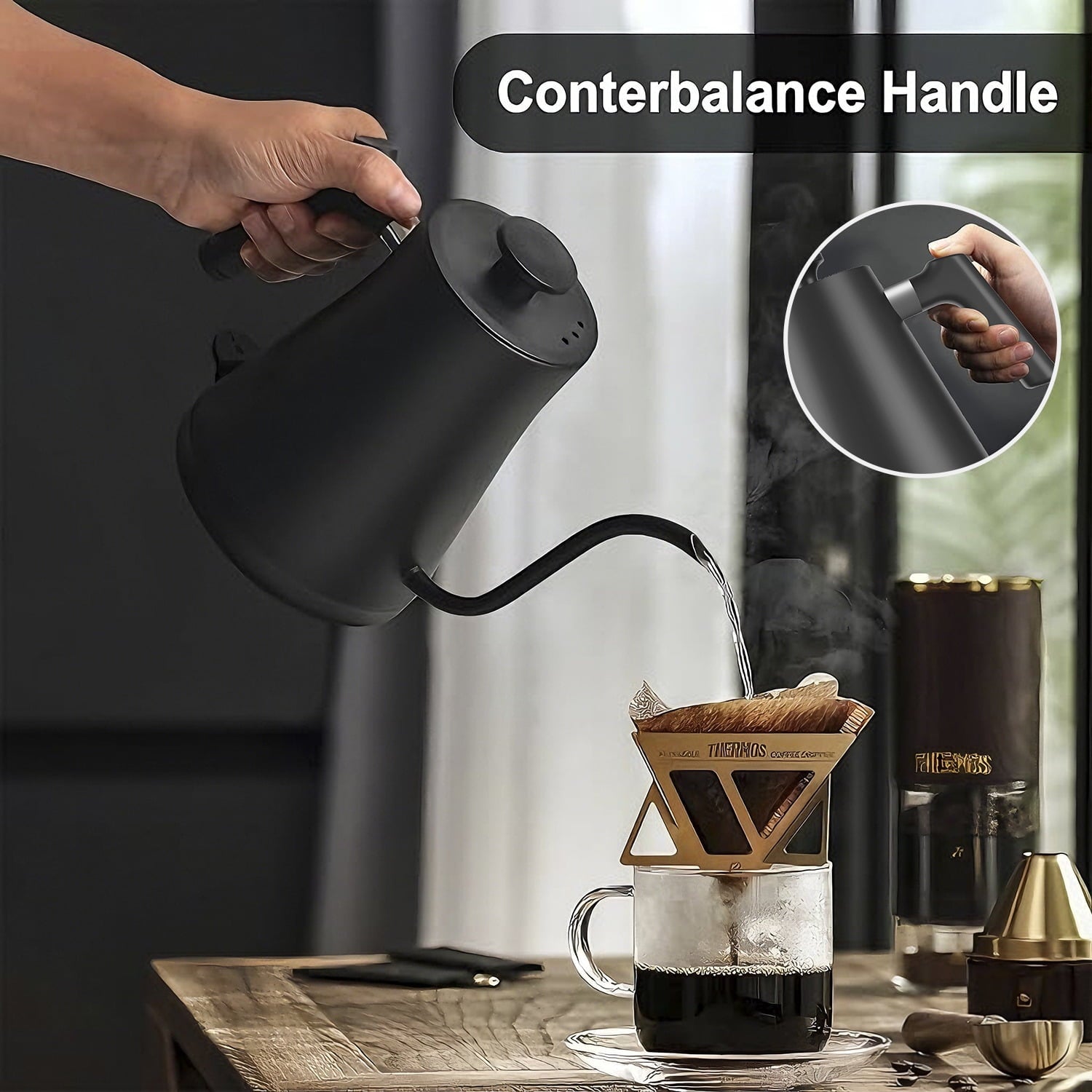 Behome Gooseneck Electric Kettle, 1.0L Pour over Electric Kettle,±1℉ Precise Temperature Control,1200W Hot Water Boiler for Coffee & Tea,Black