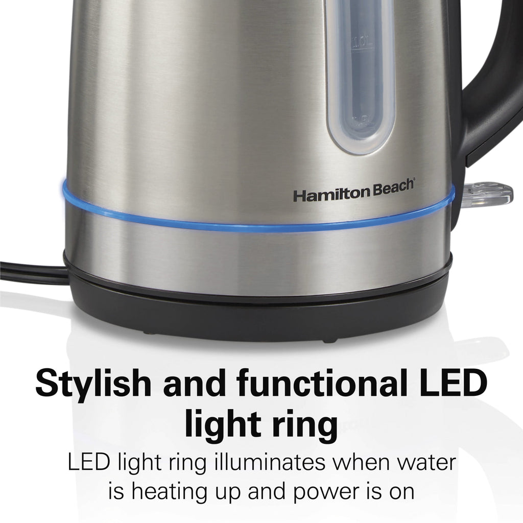 Hamilton Beach Stainless Steel Electric Kettle, Tea & Water Kettle with LED Light Ring, 1.7L
