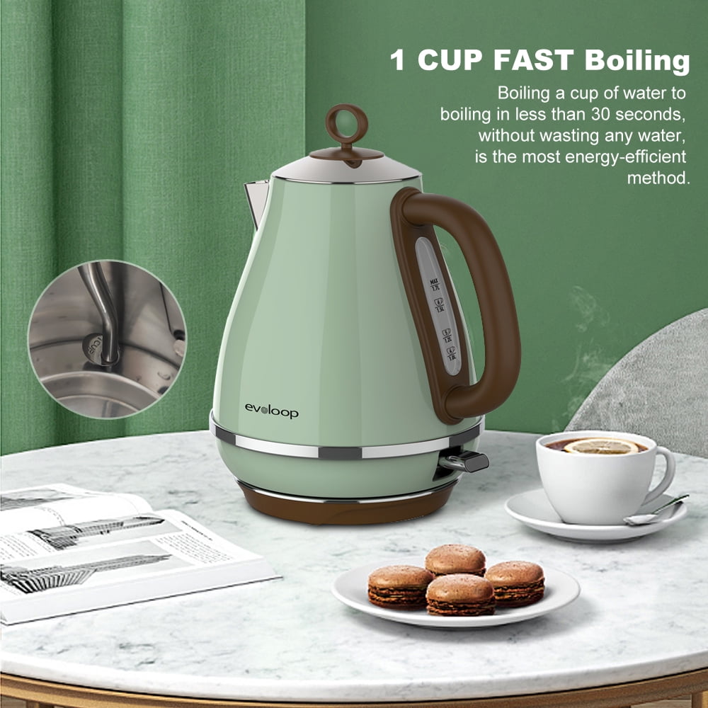 Evoloop 1.7L Electric Kettles, BPA Free Tea Kettle, Hot Water Boiler Heater, Stainless Steel Teapot, 120V/1500W, Green