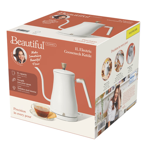 Beautiful 1-Liter Electric Gooseneck Kettle 1200 W, White Icing by Drew Barrymore