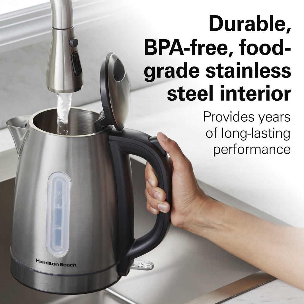 Hamilton Beach Stainless Steel Electric Kettle, Tea & Water Kettle with LED Light Ring, 1.7L