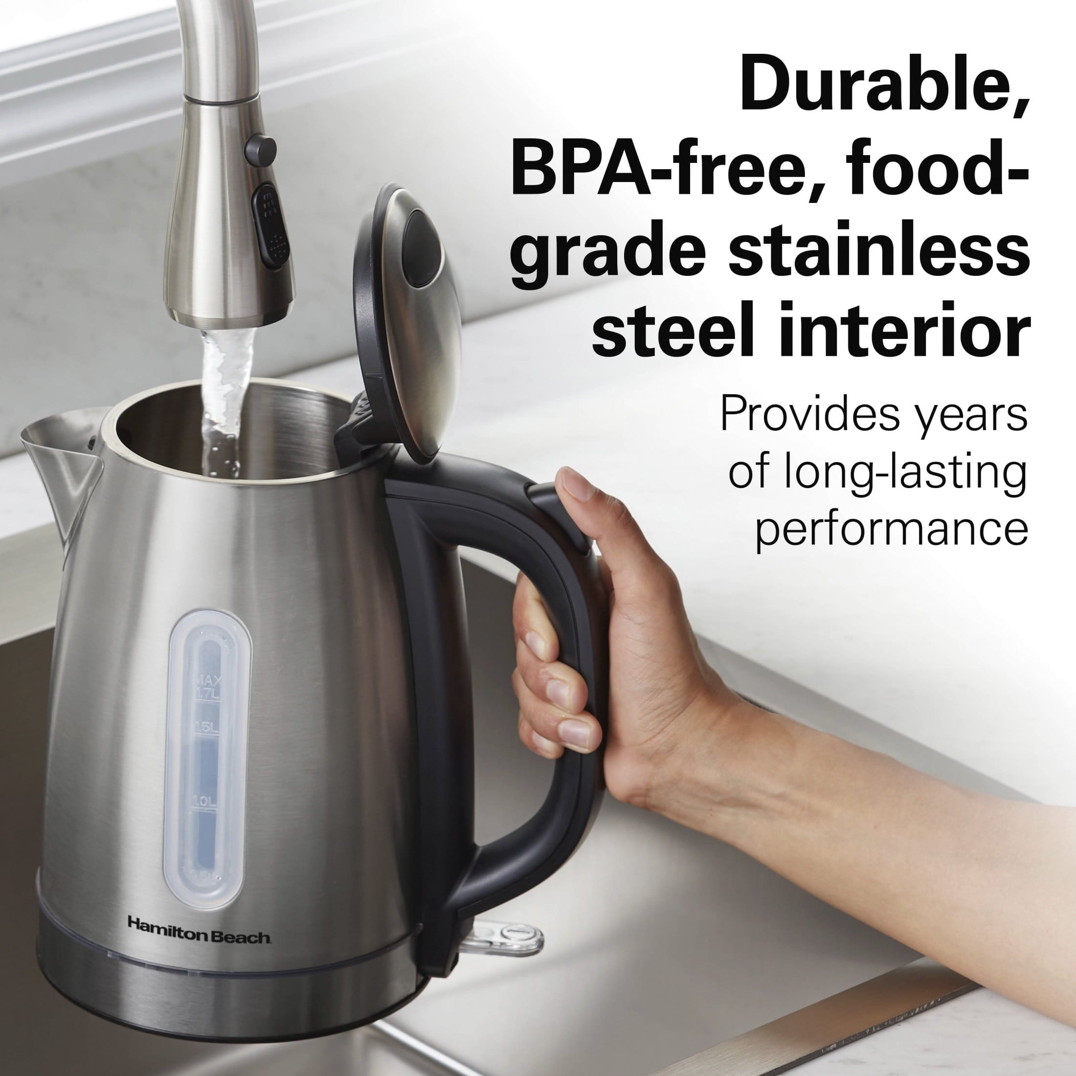 Hamilton Beach Stainless Steel Electric Kettle, Tea & Water Kettle with LED Light Ring, 1.7L