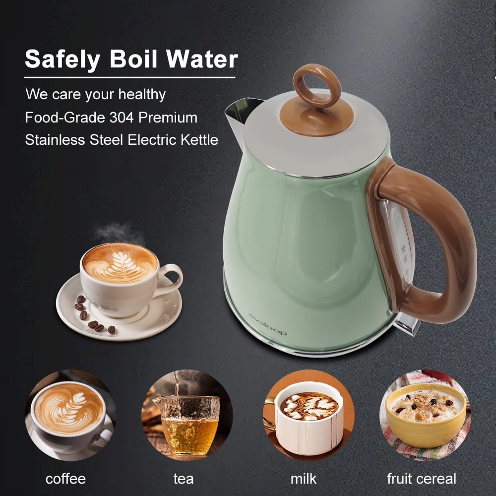 Evoloop 1.7L Electric Kettles, BPA Free Tea Kettle, Hot Water Boiler Heater, Stainless Steel Teapot, 120V/1500W, Green