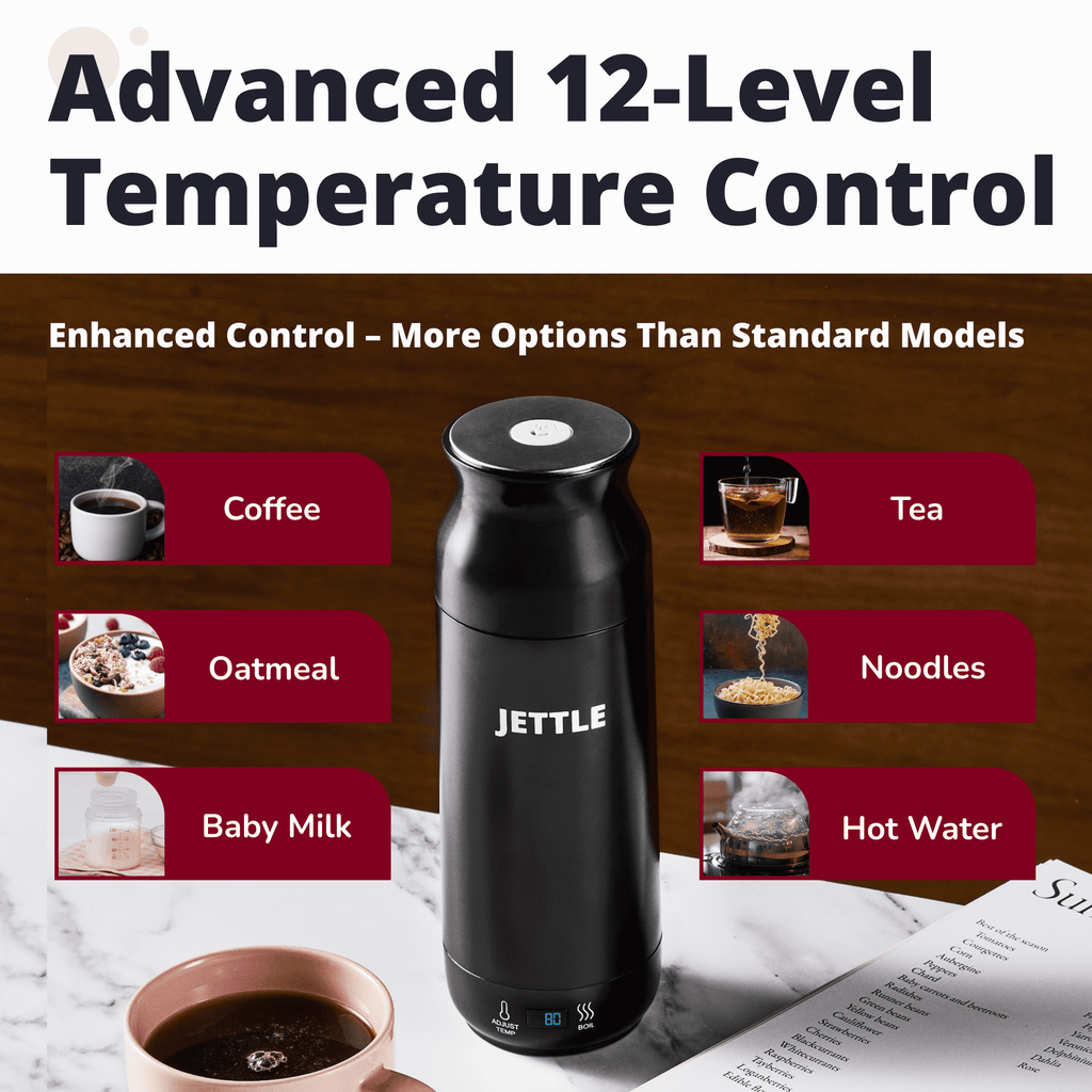 Jettle Electric Kettle 450ml - Stainless Steel Temperature Control Bottle - Electric Tea Kettles Automatic Shut off for Coffee Milk Soup Water - Black