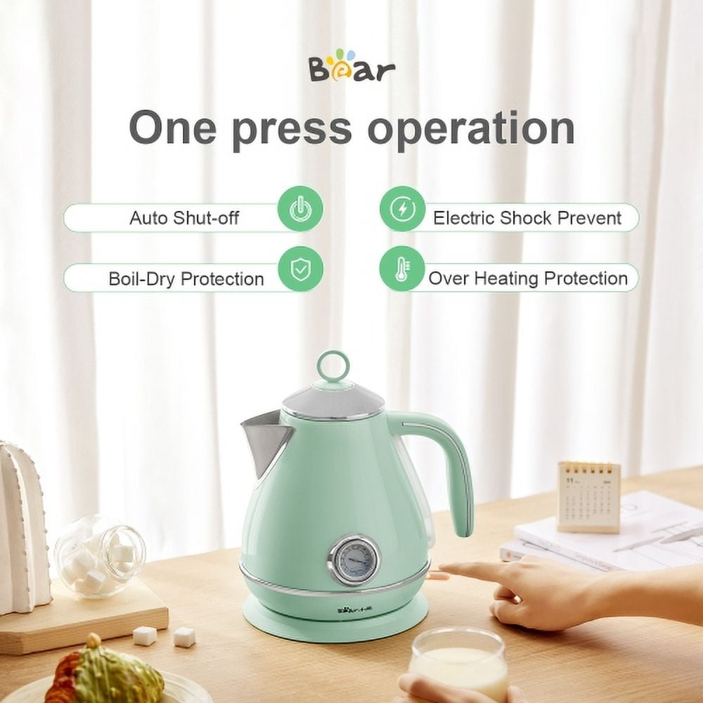 Bear 1.7L Electric Kettle, pyramid portable electric hot water and coffee. 1500W （MINT GREEN）