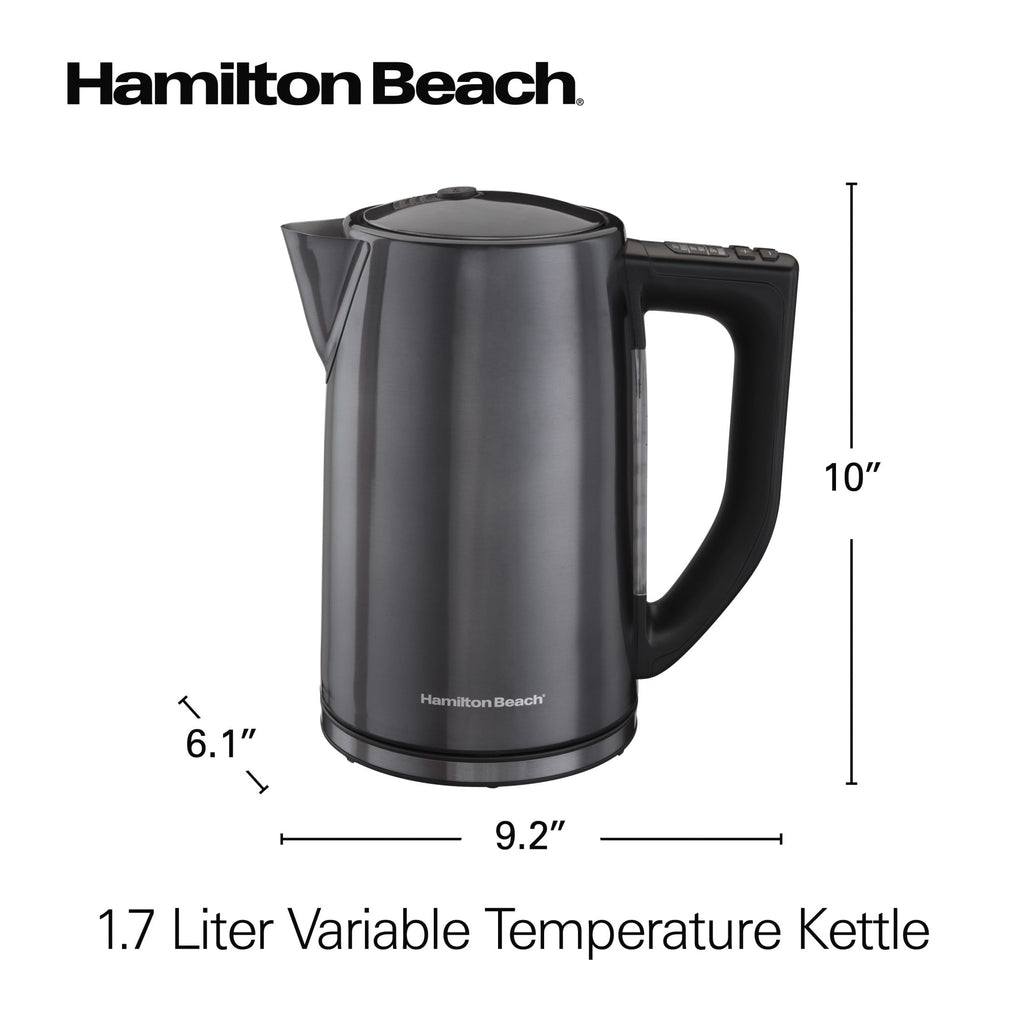 Hamilton Beach Variable Temperature Electric Kettle, 1.7 Liter Capacity, Black Stainless Steel, 41027R