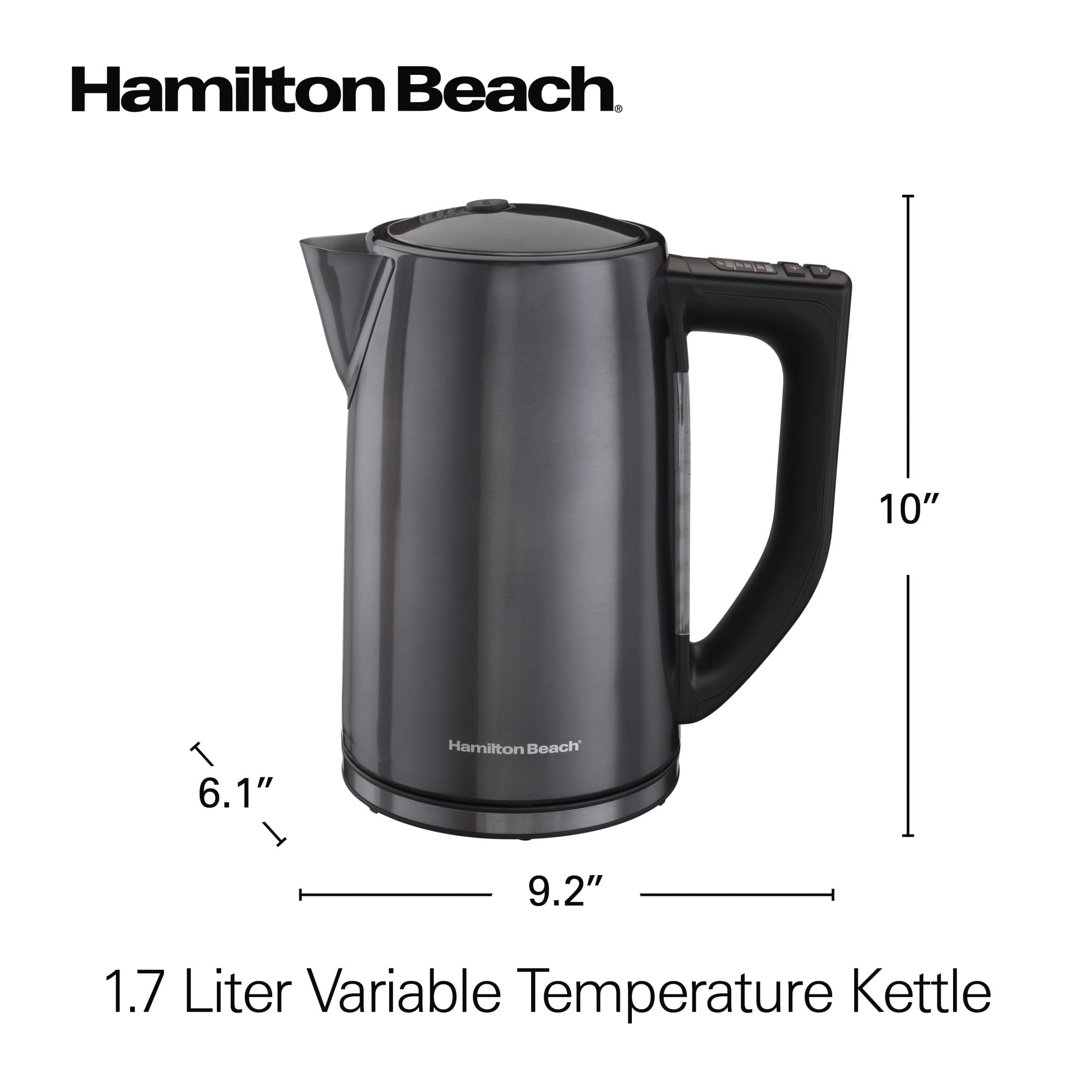 Hamilton Beach Variable Temperature Electric Kettle, 1.7 Liter Capacity, Black Stainless Steel, 41027R