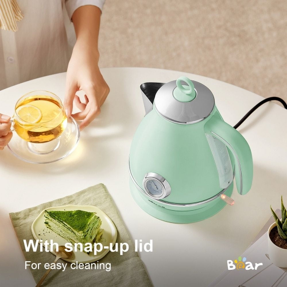 Bear 1.7L Electric Kettle, pyramid portable electric hot water and coffee. 1500W （MINT GREEN）