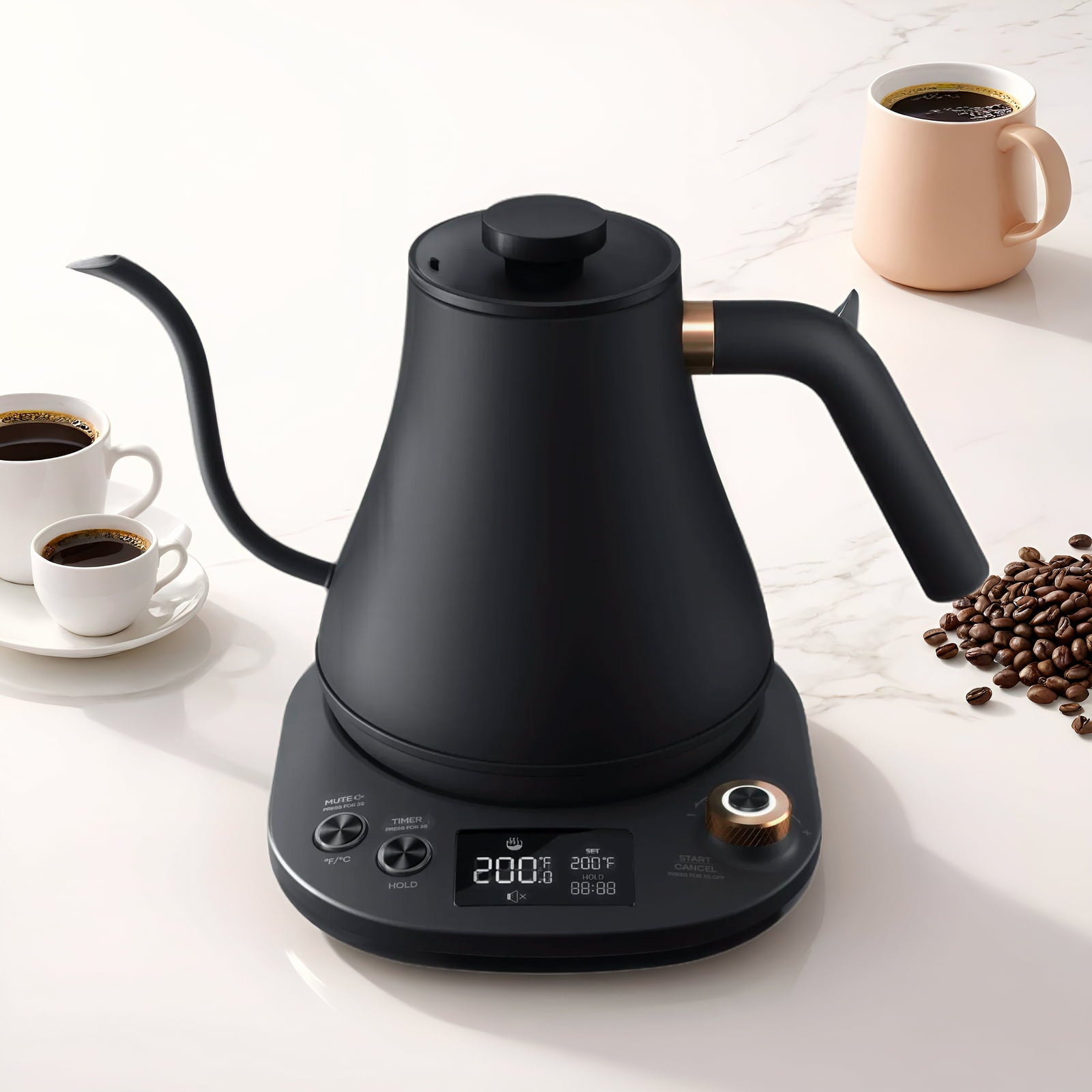 Electric Kettle Temperature Control, Gooseneck 28Oz Pour over Kettle for Coffee & Tea, Safe Stainless Steel Inner, Black