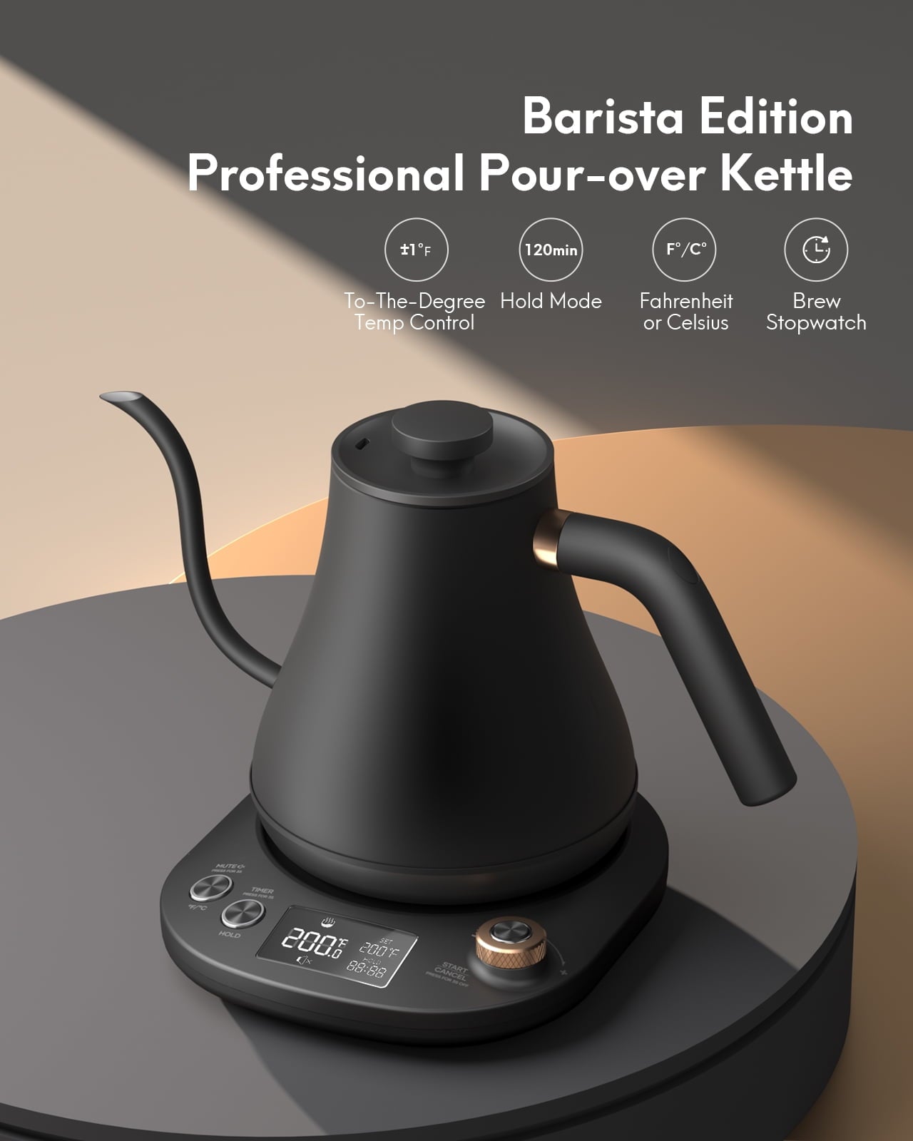 Electric Kettle Temperature Control, Gooseneck 28Oz Pour over Kettle for Coffee & Tea, Safe Stainless Steel Inner, Black