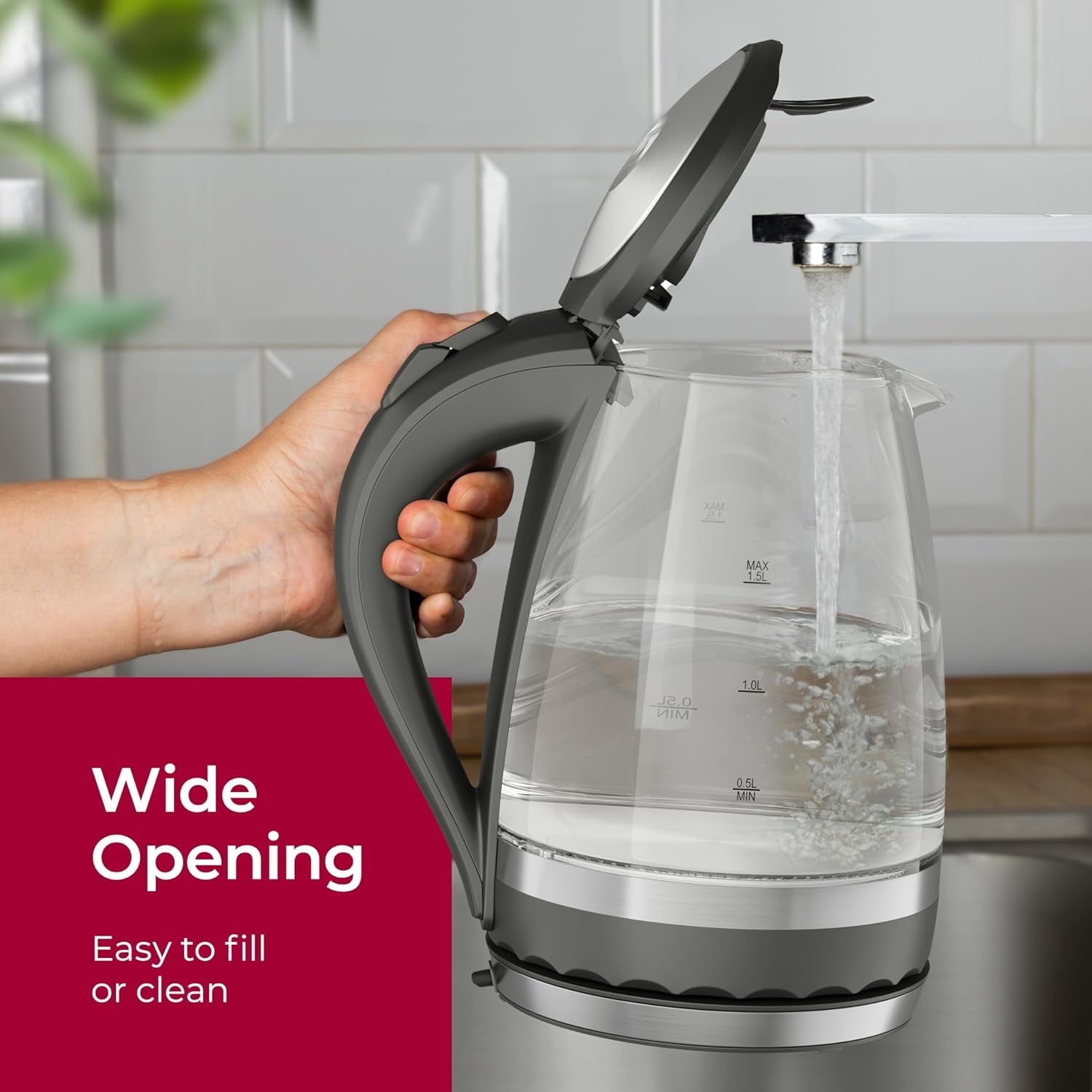 Mueller Electric Kettle, Electric Tea Kettle for Boiling Water, 1500W SpeedBoil Teach Automatic Shutoff, 1.5L Cordless with LED Light, Borosilicate Glass Tea Kettle Pot Water Heater, BPA Free