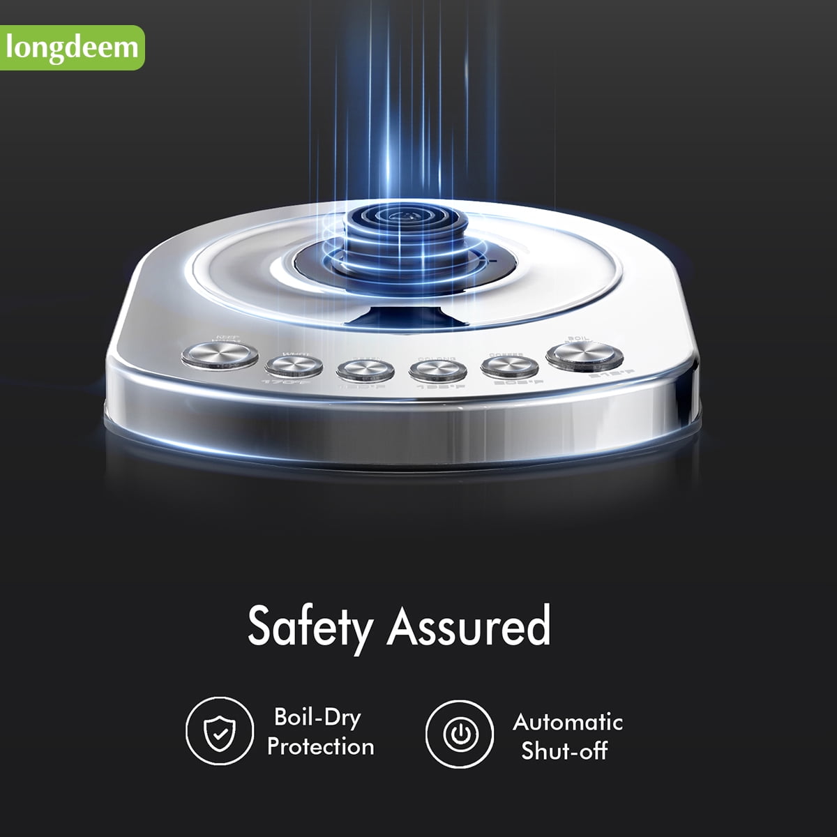 LONGDEEM Electric Kettle with Temp Control, 5 Presets & Keep Warm, 1.7L/1500W Stainless Steel, Silver