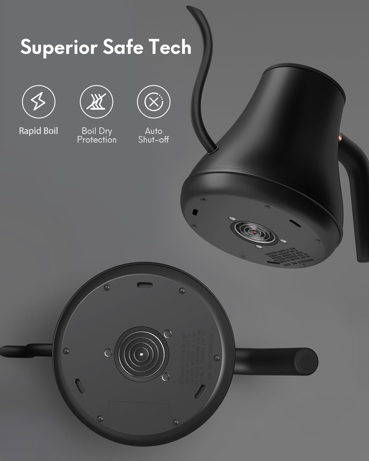 Electric Kettle Temperature Control, Gooseneck 28Oz Pour over Kettle for Coffee & Tea, Safe Stainless Steel Inner, Black