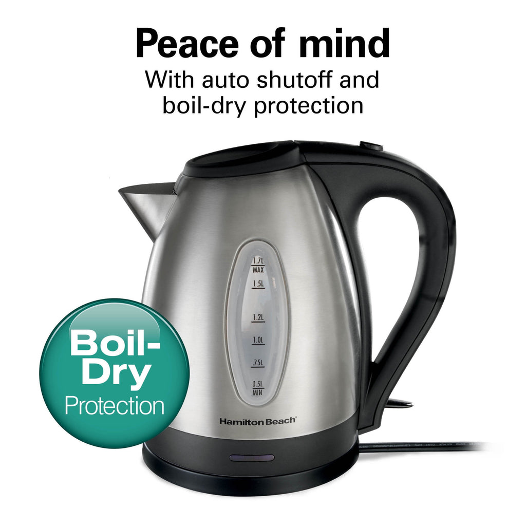 Hamilton Beach Stainless Steel Electric Kettle, Tea & Water Kettle, 1.7L