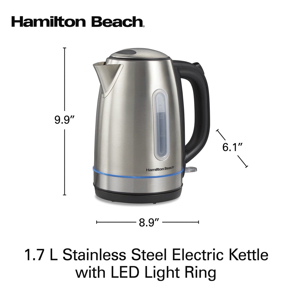Hamilton Beach Stainless Steel Electric Kettle, Tea & Water Kettle with LED Light Ring, 1.7L