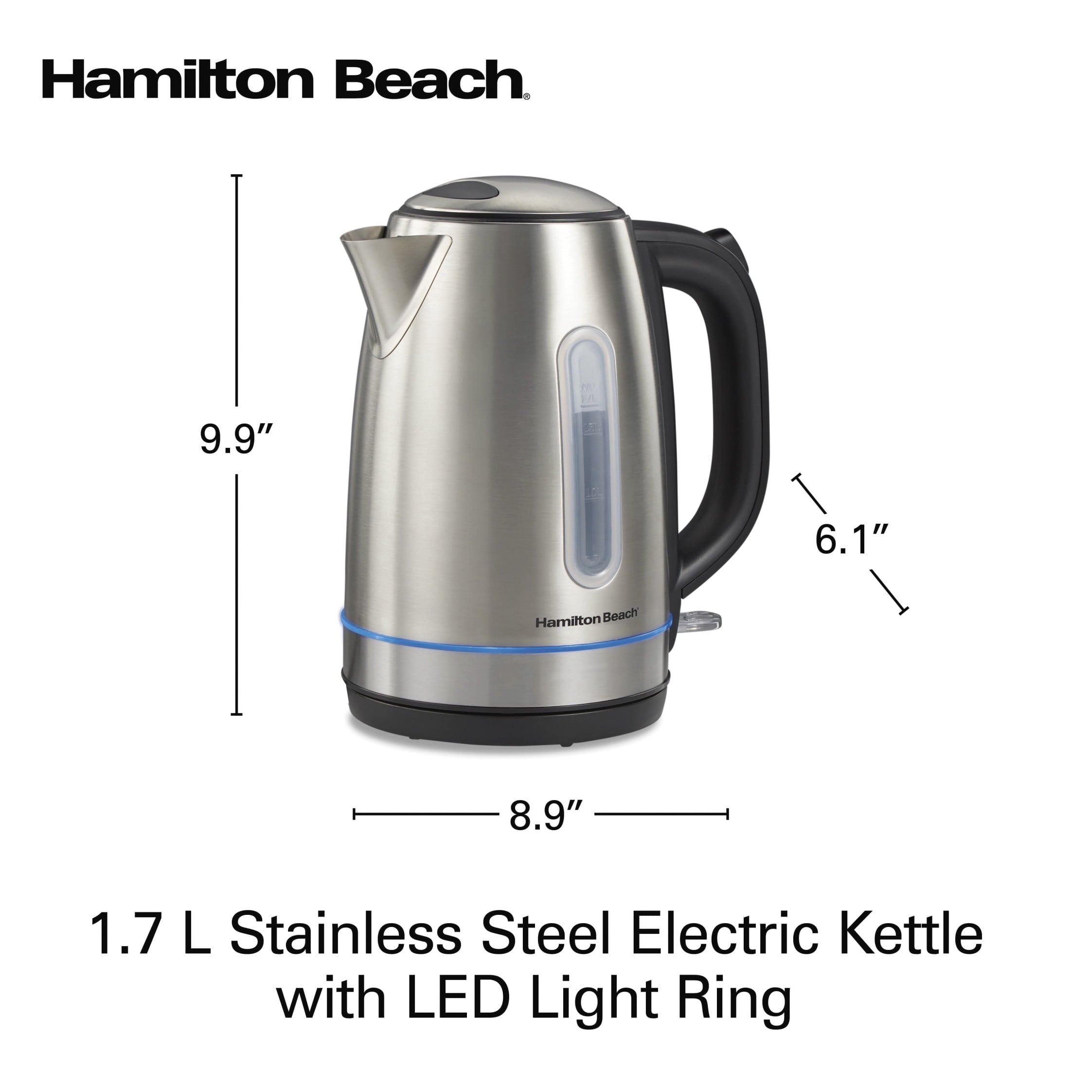 Hamilton Beach Stainless Steel Electric Kettle, Tea & Water Kettle with LED Light Ring, 1.7L