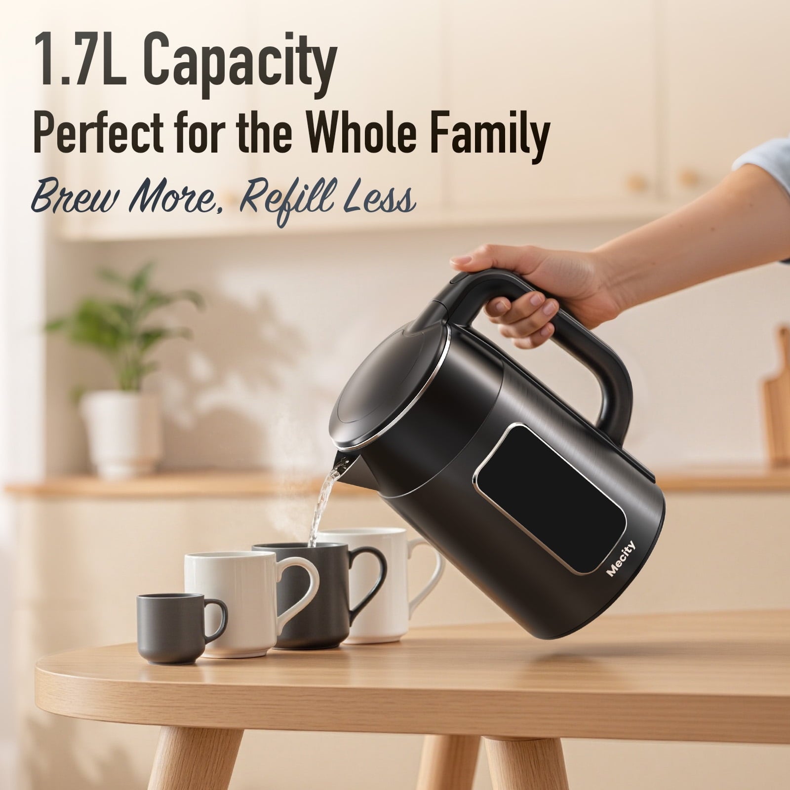 Mecity Electric Kettle Touch Screen Temperature Control Water Boiler, No Plastic Contact with Water. 6 Preset Temperature Programs, 2 Hours Keep Warm, 1.7 Liter Dark Grey