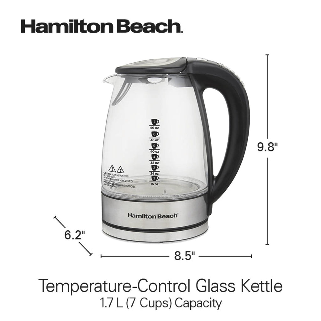 Hamilton Beach Temperature-Control Electric Glass Kettle, Tea & Water Kettle, 1.7L with Auto Shutoff and Ultra-Fast Heating