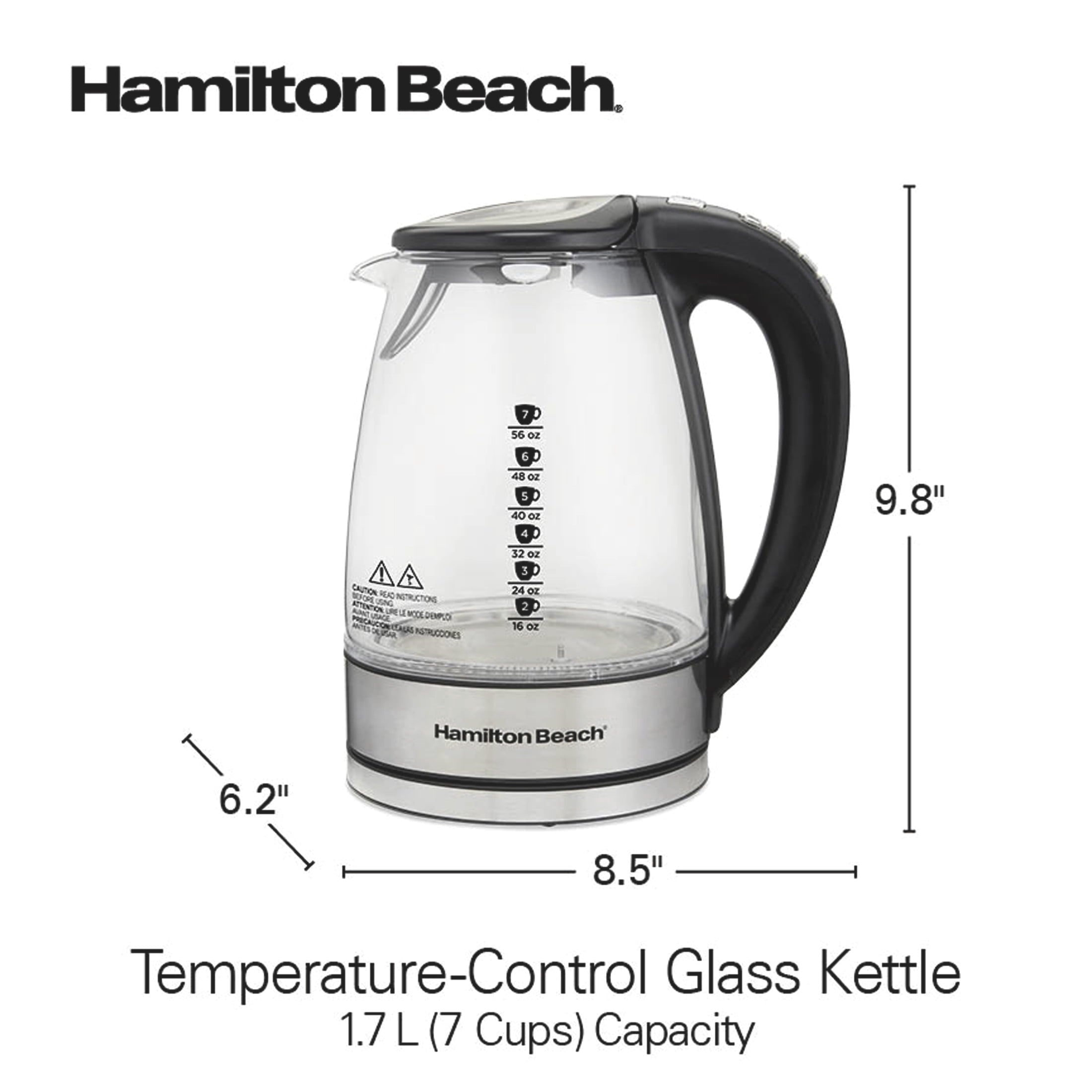 Hamilton Beach Temperature-Control Electric Glass Kettle, Tea & Water Kettle, 1.7L with Auto Shutoff and Ultra-Fast Heating