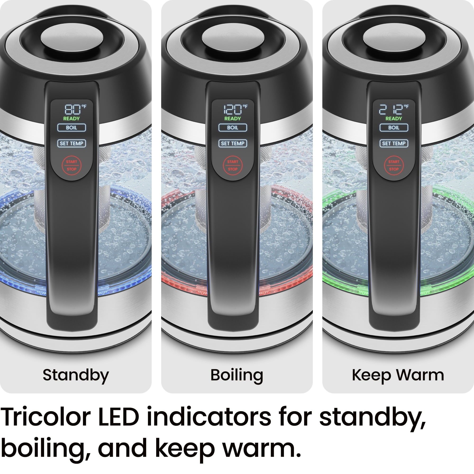 Chefman Lightning 1.8L Custom-Temp Electric Kettle, 1750W with Tea Infuser - Stainless Steel