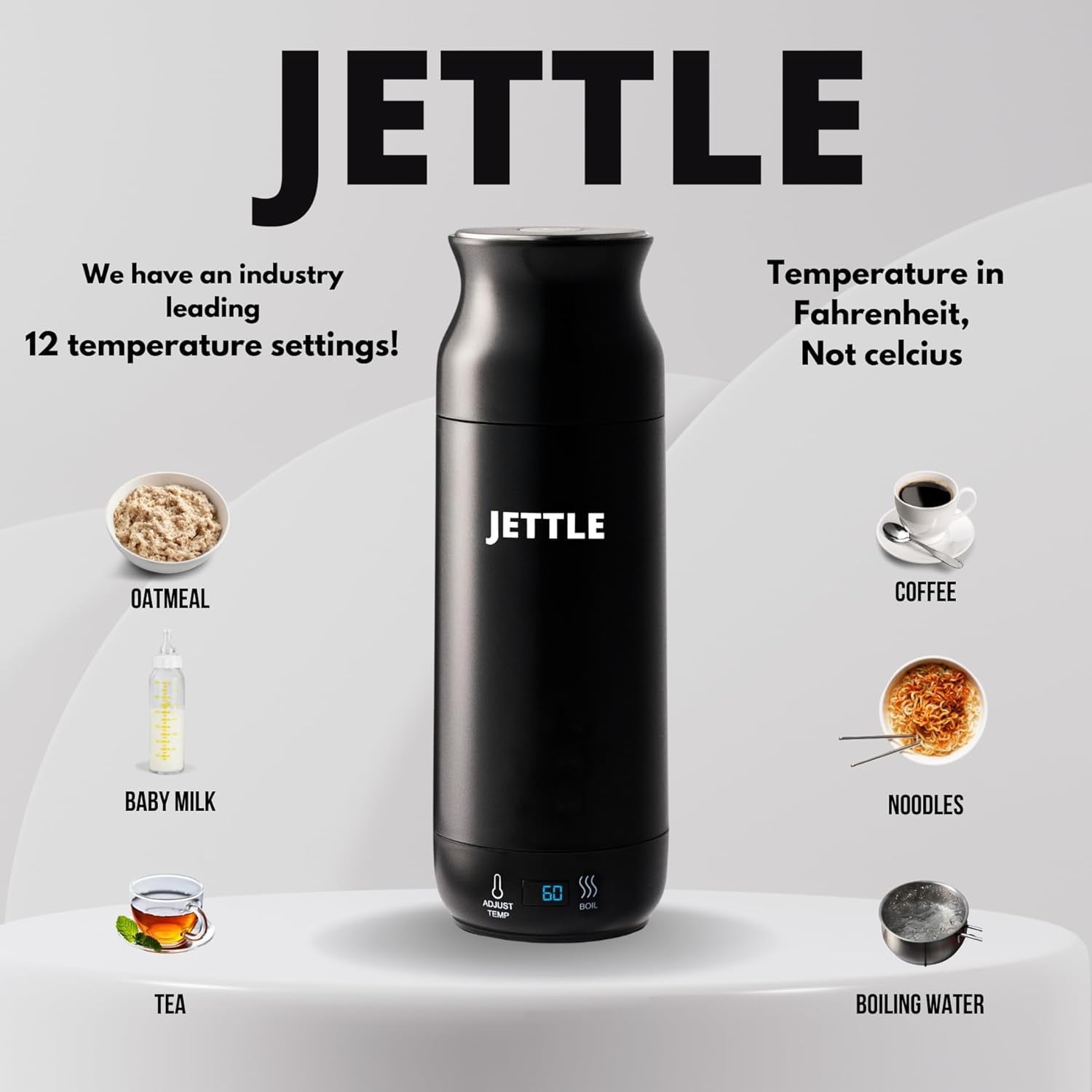 Jettle Electric Kettle 450ml - Stainless Steel Temperature Control Bottle - Electric Tea Kettles Automatic Shut off for Coffee Milk Soup Water - Black