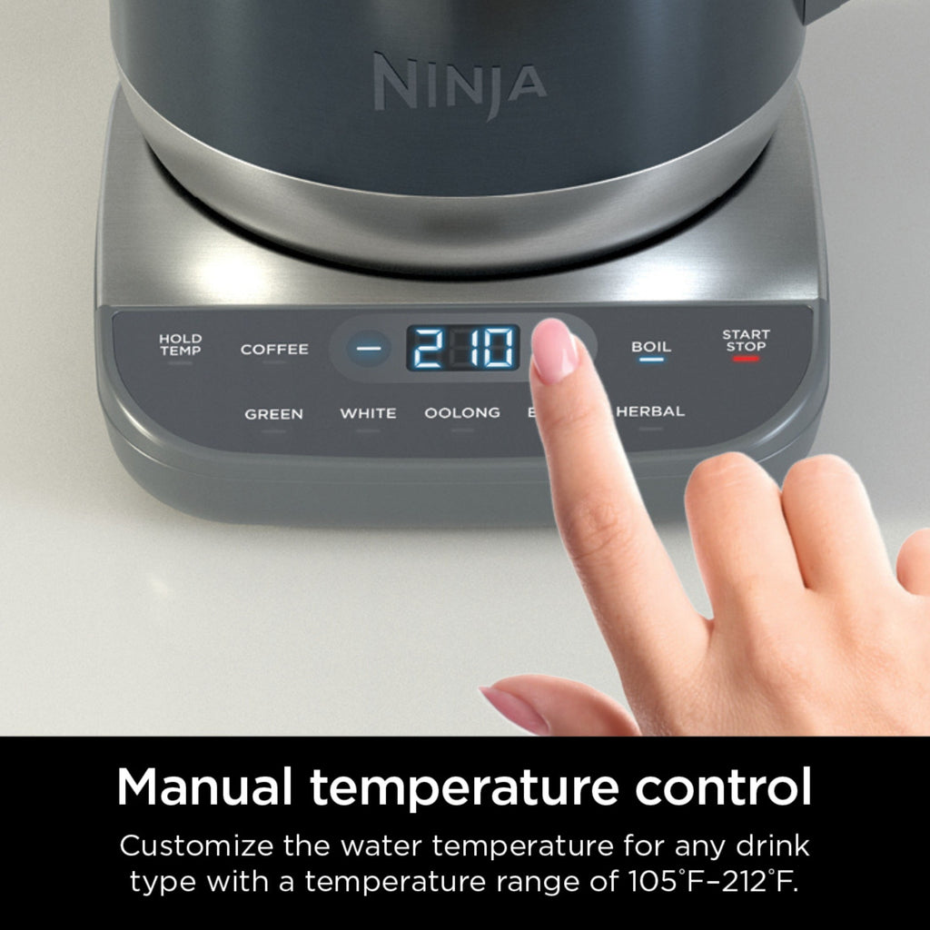 Ninja Precision Temperature Electric Kettle with 7 Presets and Rapid Boil, 7-Cup Capacity, Blue Stainless