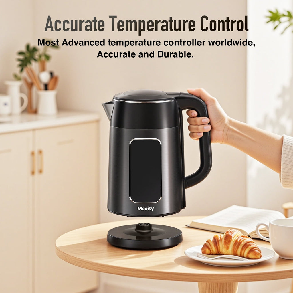 Mecity Electric Kettle Touch Screen Temperature Control Water Boiler, No Plastic Contact with Water. 6 Preset Temperature Programs, 2 Hours Keep Warm, 1.7 Liter Dark Grey