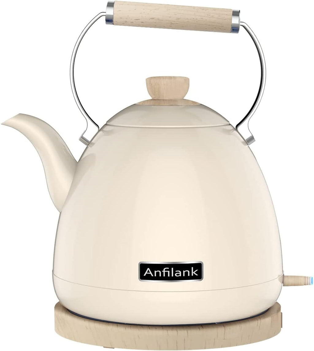 Anfilank 1500 W 1.7-Liter 7-Cup Electric Kettle, Cream with Removable Filter, Boil Dry Protection