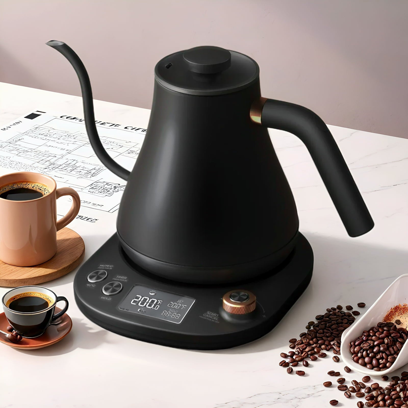 Electric Kettle Temperature Control, Gooseneck 28Oz Pour over Kettle for Coffee & Tea, Safe Stainless Steel Inner, Black