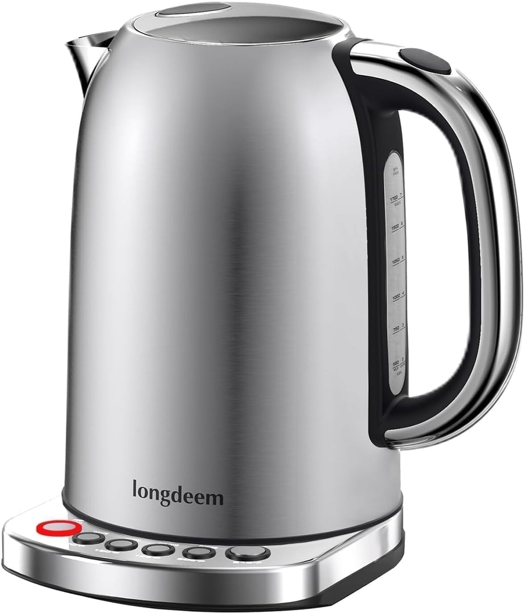 LONGDEEM Electric Kettle with Temp Control, 5 Presets & Keep Warm, 1.7L/1500W Stainless Steel, Silver
