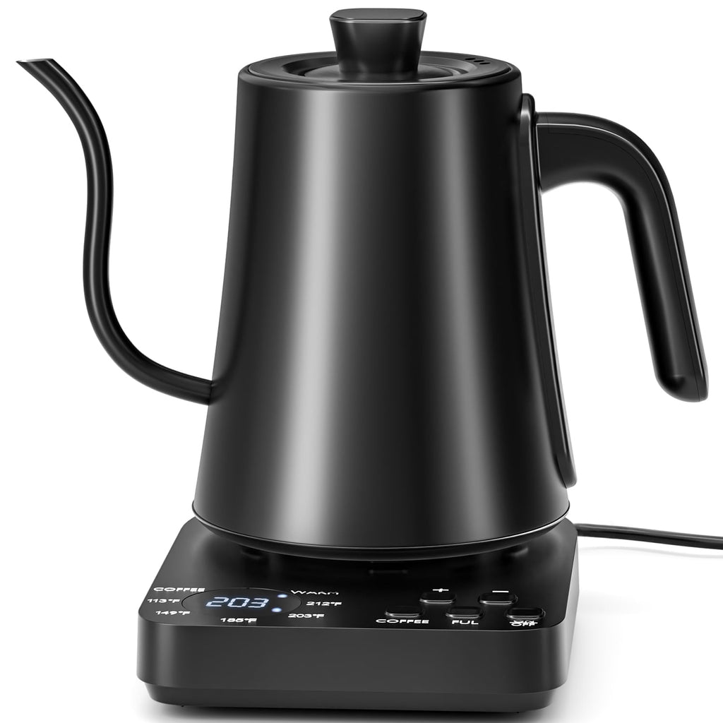 TINANA Gooseneck Electric Kettle, 5 Preset Temp Control, ±1℉ Precision, 1.0L Pour Over Kettle for Coffee & Tea, Stainless Steel Interior, 1200W, Black