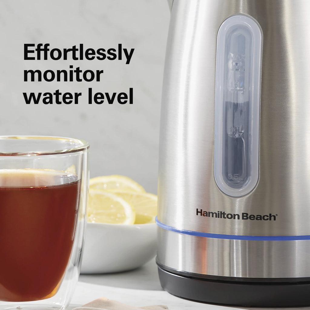 Hamilton Beach Stainless Steel Electric Kettle, Tea & Water Kettle with LED Light Ring, 1.7L