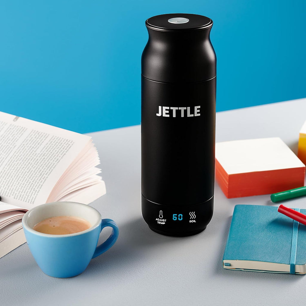 Jettle Electric Kettle 450ml - Stainless Steel Temperature Control Bottle - Electric Tea Kettles Automatic Shut off for Coffee Milk Soup Water - Black