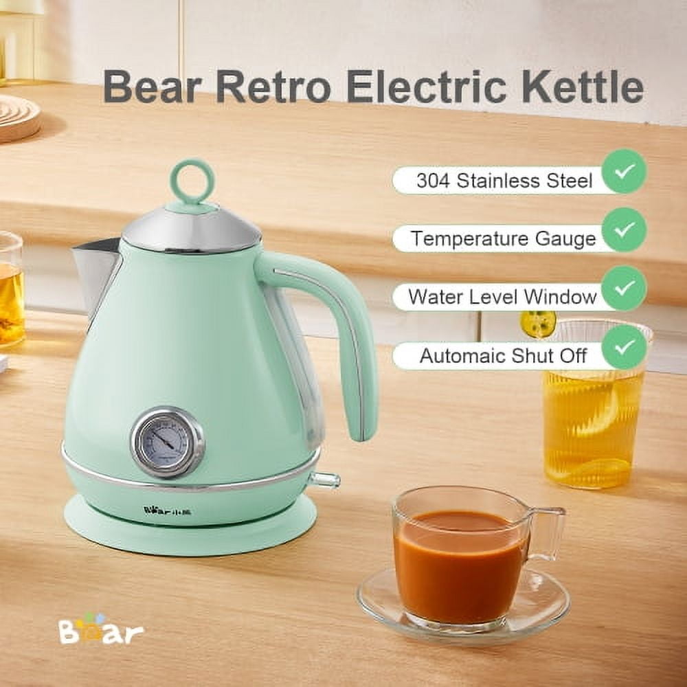 Bear 1.7L Electric Kettle, pyramid portable electric hot water and coffee. 1500W （MINT GREEN）