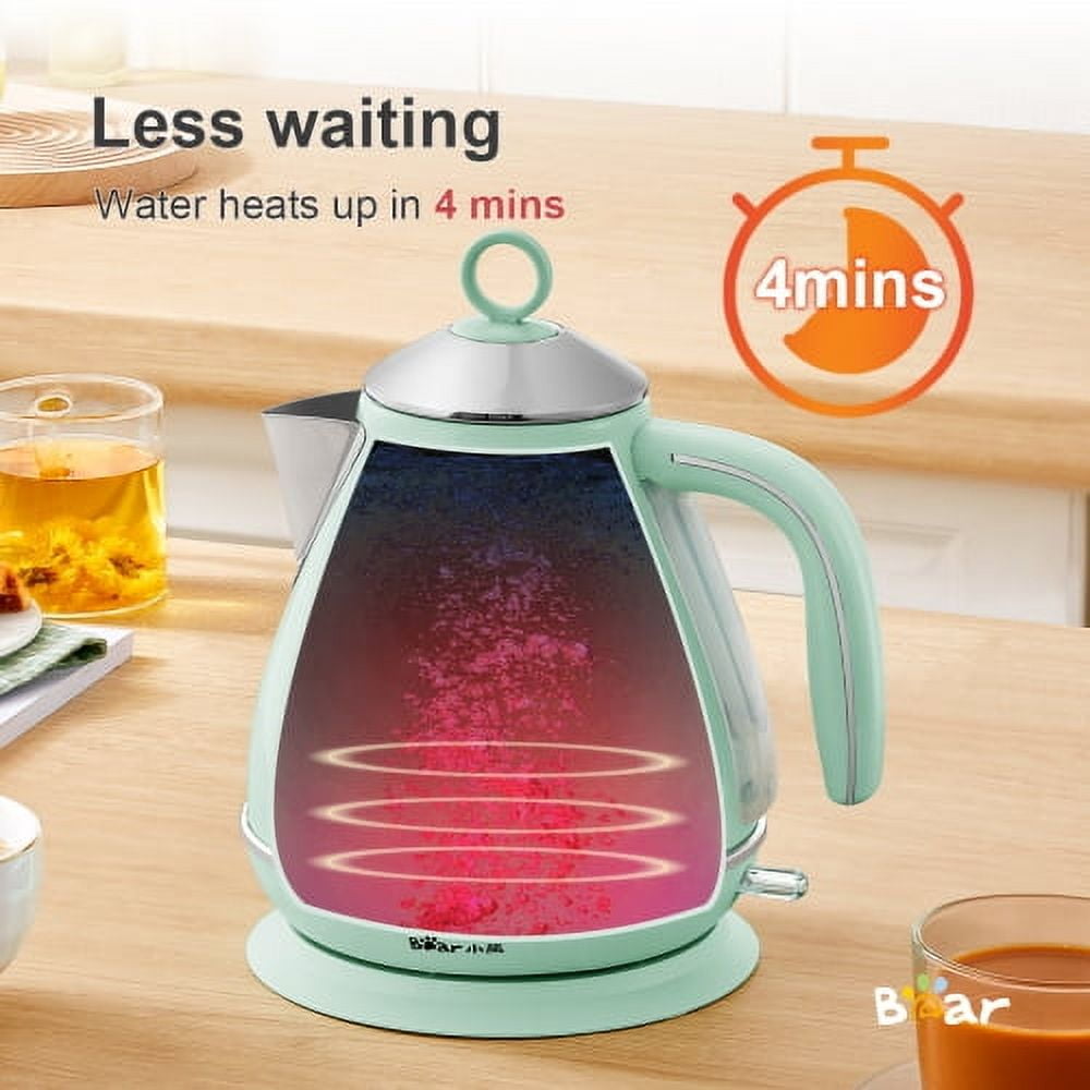 Bear 1.7L Electric Kettle, pyramid portable electric hot water and coffee. 1500W （MINT GREEN）