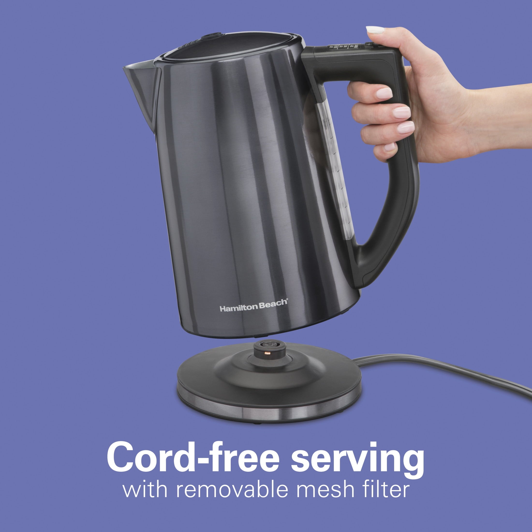 Hamilton Beach Variable Temperature Electric Kettle, 1.7 Liter Capacity, Black Stainless Steel, 41027R