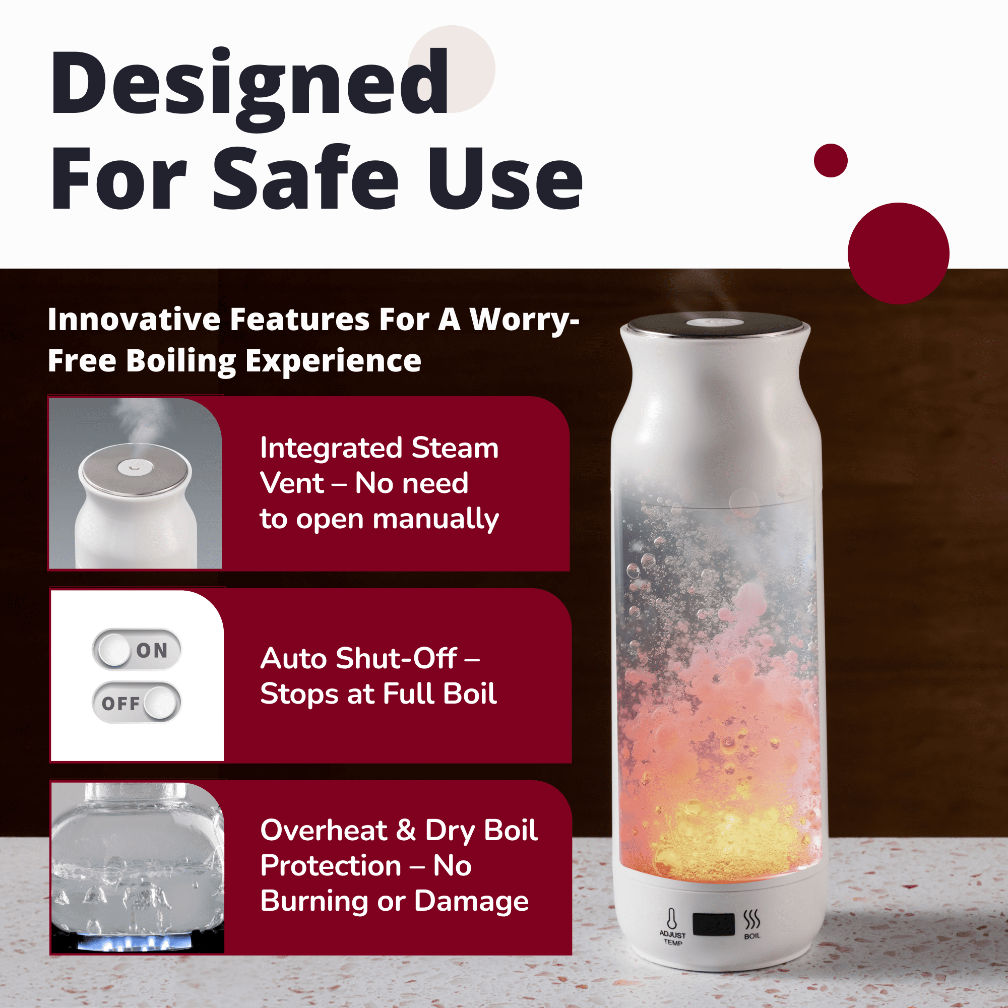 Jettle Electric Kettle 450ml - Stainless Steel Temperature Control Bottle - Electric Tea Kettles Automatic Shut off for Coffee Milk Soup Water - Black