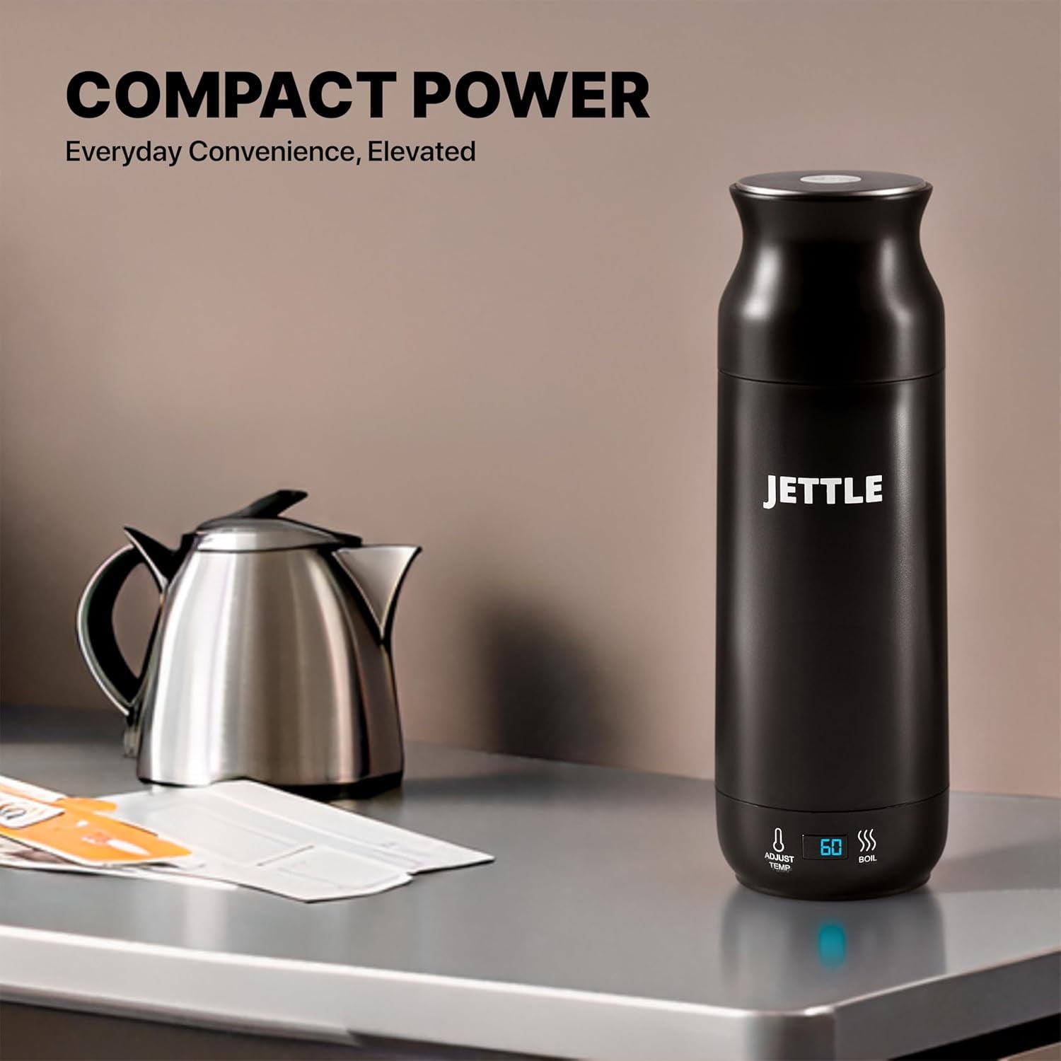 Jettle Electric Kettle 450ml - Stainless Steel Temperature Control Bottle - Electric Tea Kettles Automatic Shut off for Coffee Milk Soup Water - Black