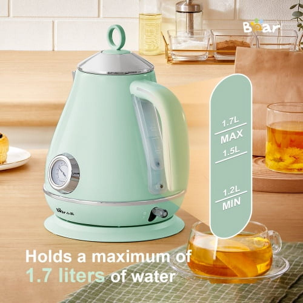 Bear 1.7L Electric Kettle, pyramid portable electric hot water and coffee. 1500W （MINT GREEN）