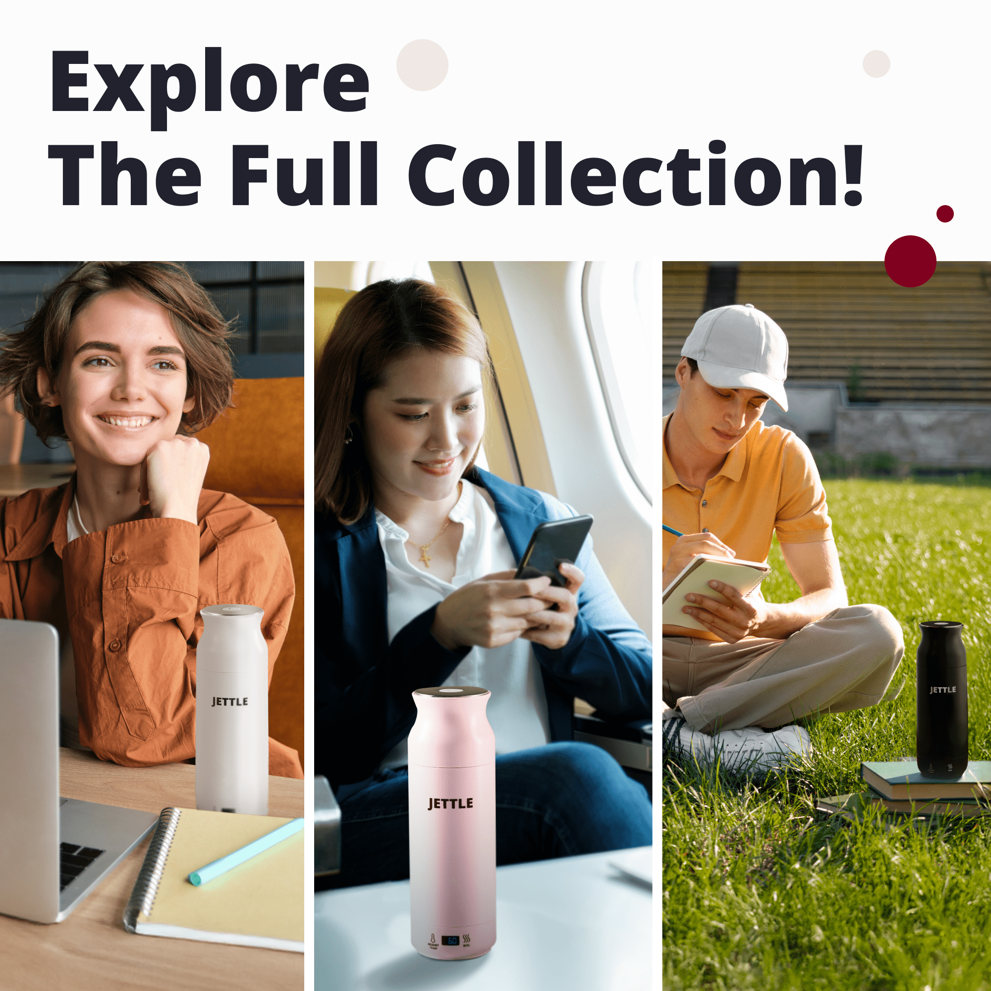 Jettle Electric Kettle 450ml - Stainless Steel Temperature Control Bottle - Electric Tea Kettles Automatic Shut off for Coffee Milk Soup Water - Black