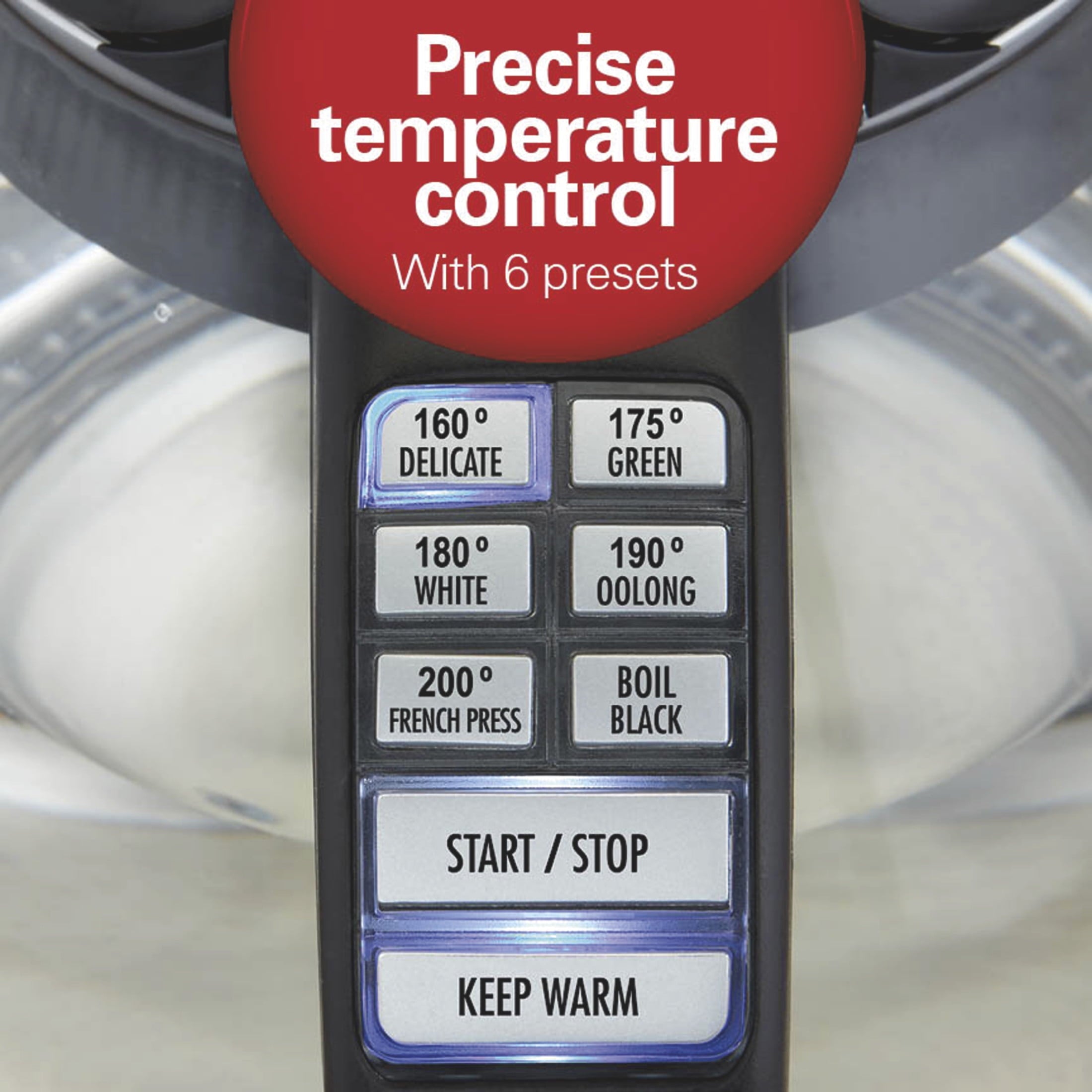 Hamilton Beach Temperature-Control Electric Glass Kettle, Tea & Water Kettle, 1.7L with Auto Shutoff and Ultra-Fast Heating