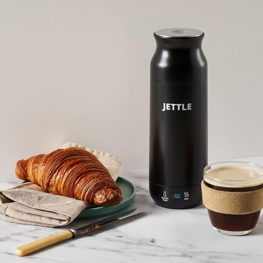 Jettle Electric Kettle 450ml - Stainless Steel Temperature Control Bottle - Electric Tea Kettles Automatic Shut off for Coffee Milk Soup Water - Black