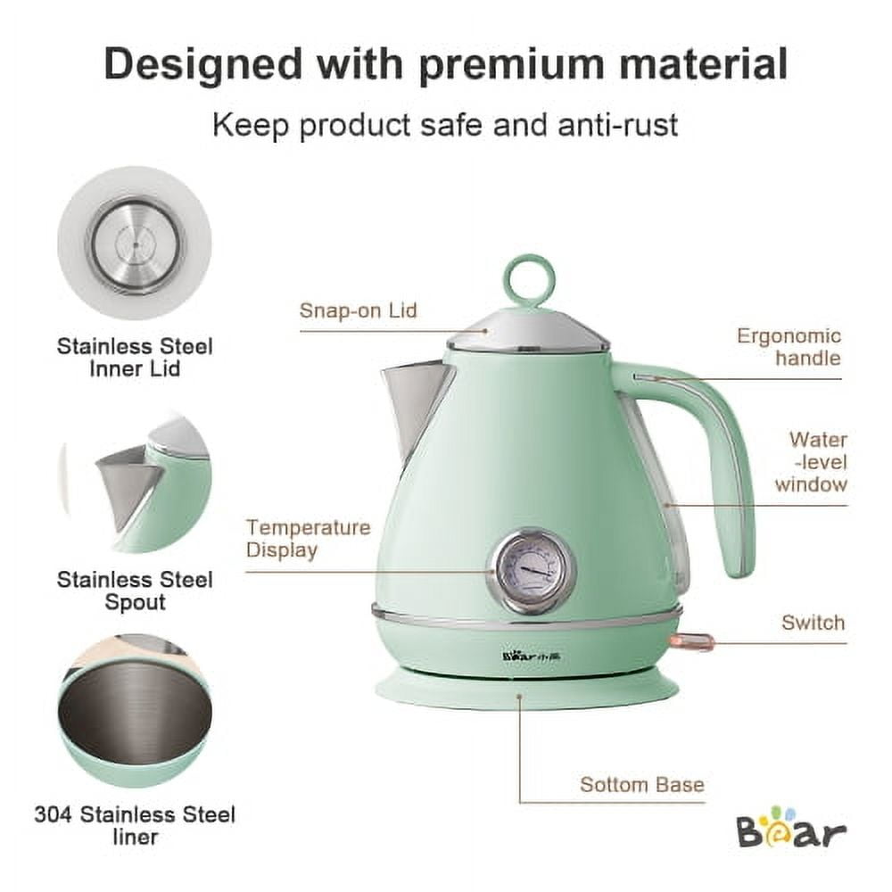 Bear 1.7L Electric Kettle, pyramid portable electric hot water and coffee. 1500W （MINT GREEN）