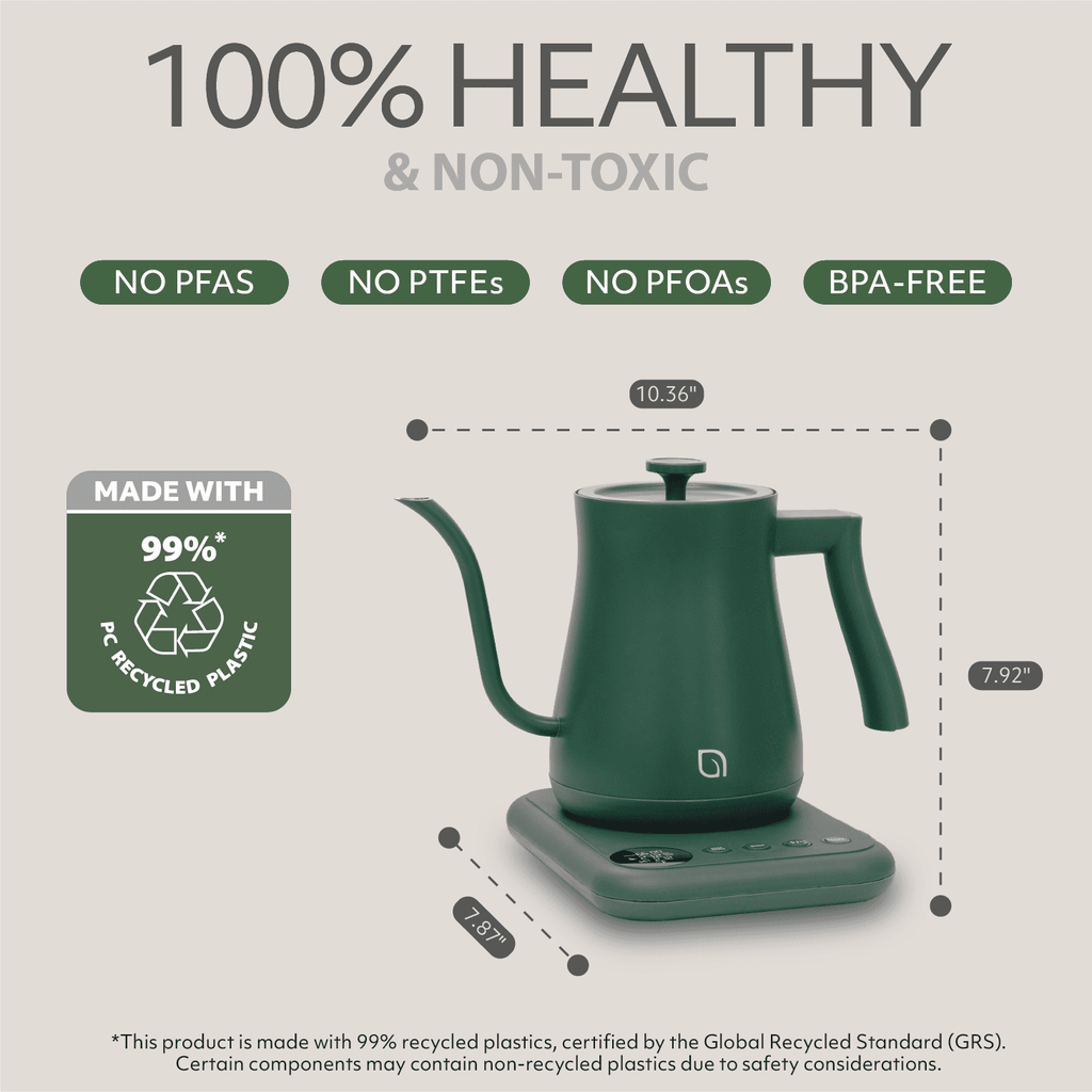 Willow Kitchen 1L Gooseneck Electric Kettle for Pour Over Coffee & Tea, Temperature Control & Automatic Shutoff, Rapid Boil Hot Water Kettle Pot, Green