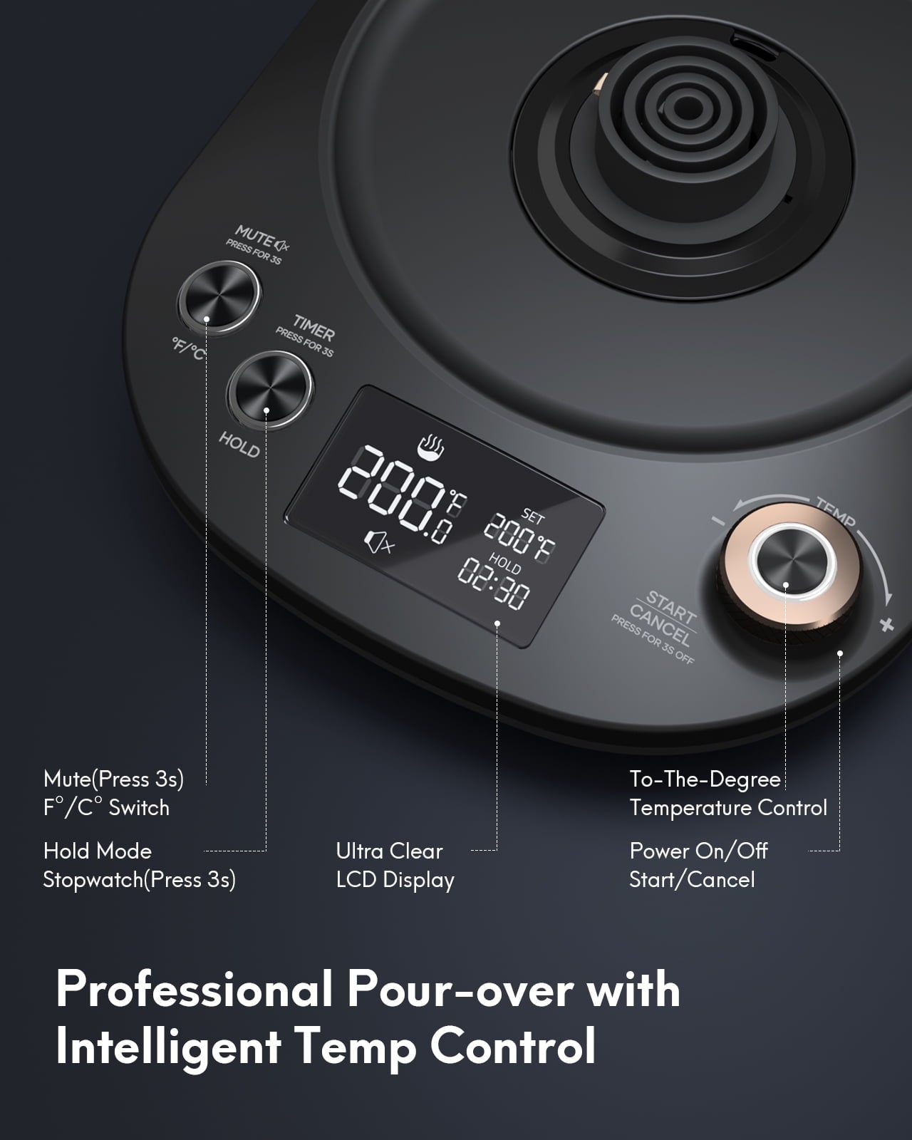 Electric Kettle Temperature Control, Gooseneck 28Oz Pour over Kettle for Coffee & Tea, Safe Stainless Steel Inner, Black